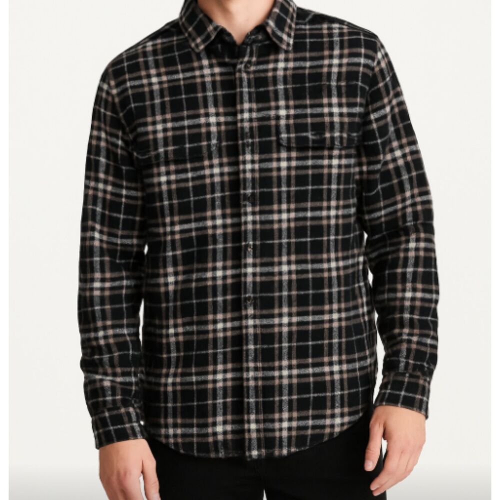 JACHS Men’s Flannel Shirt XL Black Gray White Plaid Button Down Casual